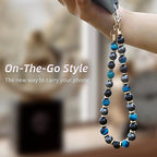 Marble Beaded Phone Wrist Strap,Detachable Phone Bracelet Strap with Tether Tab,Hands-Free Wristlet Strap (Blue Tiger’s Eye) - color: Blue Tiger’s Eye