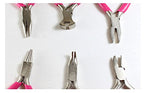 6pc Mini Plier Set | Pink Vinyl Handles | Custom Zipper Case | 3" (7.6 cm) Long | End Cutter, 2 Flat Jaws, Round Nose, Side Cutter, Curved Nose | Perfect for Ladies & Crafters