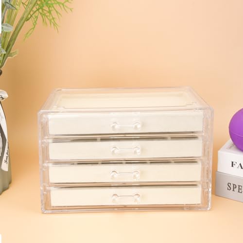 Weiai Acrylic Jewelry Organizer, Clear Jewelry Box with 4 Drawers, Jewelry Case Storage for Women (Beige) - color: Beige