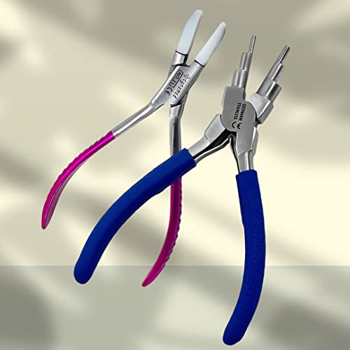 Premium German 2 EA Jewelry Pliers Including 6 in 1 Bail Making Pliers Jewelry Bail Pliers,Nylon Nose Pliers for Jewelry Making Beading Looping Shaping Wire DIY Crafts