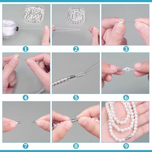 PH PandaHall 246 Yards 0.2mm Bracelet String Beading Thread Seed Bead Thread Sewing String with Leading Wire and Buckle for Leather Stitching Beading Jewelry Bracelets Making White - size: 0.2mm, style: White