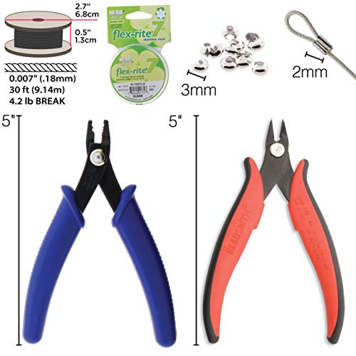The Beadsmith Crimper Mega Kit, Includes Crimp Forming Pliers, Cutter, 2x2mm Crimp Tubes, 3mm Crimp Bead Covers & 7-Strand FlexRite Wire, Create Rounded Crimps Every Time, No Sharp Edges