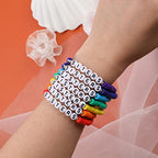 Rainbow Heishi Surfer Bracelets Set for Women Stackable Clay Beaded Bracelets Disc Stretch Preppy Bracelets Layering Colorful Friendship Bracelets Team Cheer Bulk Boho Summer Beach Jewelry Gift - style: SISTERS