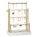 Tirzah 3-Tier Adjustable Earring Necklace Holder Organizer Stand, Gold Jewelry Display Tree with 105 Slots, 10 Double-Sided Hooks, White Tray for Women, Girls - color: Gold & White, for Necklace Earring