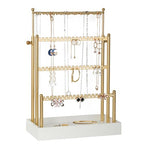 Tirzah 3-Tier Adjustable Earring Necklace Holder Organizer Stand, Gold Jewelry Display Tree with 105 Slots, 10 Double-Sided Hooks, White Tray for Women, Girls - color: Gold & White, for Necklace Earring