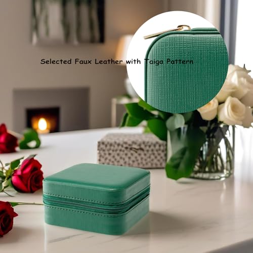 Vlando Small Travel Jewelry Box Organizer Display Storage Case for Girls Women Gift Rings Earrings Necklaces, Dark Green - color: Dark Green
