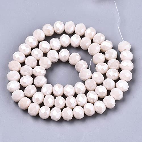 10 Strands Briolette Faceted Rondelle Glass Beads 4x3mm Electroplate Glass Opaque AB Color Tiny Loose Beads 1230pcs for Bracelets Jewelry Making - color: Misty Rose, size: 4x3mm
