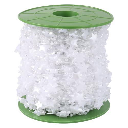 196FT Star Beads String Garland, 13mm 3mm White Stars Shaped Beads Roll Strands Bulk Spool for Wedding Party Flower Christmas Decoration DIY Craft - color: White Star & Pearl, size: 196FT