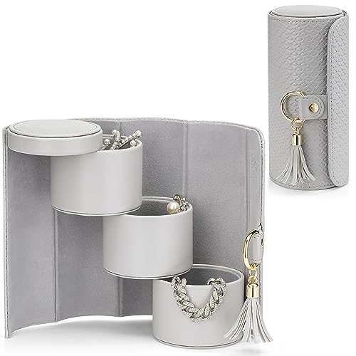 VLANDO Gifts 2026 for Women, Girl - Travel Jewelry Oragnizer, 3-Layer Jewelry Storage Box, Travel Essential Accessories for Women, Birthday Gifts for Couples Mom Friends - Grey - color: C.Grey