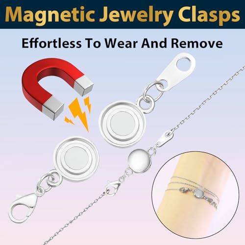 Roctee 15 Pcs Locking Magnetic Jewelry Clasp for Women, Round Alloy Necklace Clasp Closures Bracelet Extender Ornaments Clip Converter for Jewelry DIY Making Trinkets Crafts(Gold, Silver, Rose Gold)