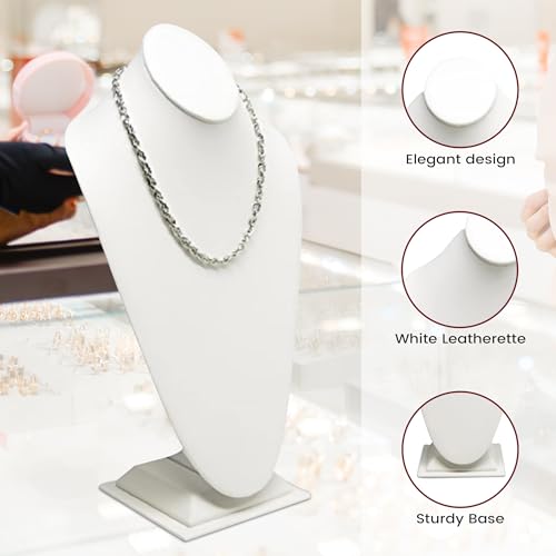 Novel Box White Leatherette Bust Stand Jewelry Necklace Display 8x5x15.5 Inches - Freestanding Travel Necklace Holder Stand - Necklace Mannequin Organizer Stands - Necklace Displays X-Large - color: White Leatherette, size: X-Large