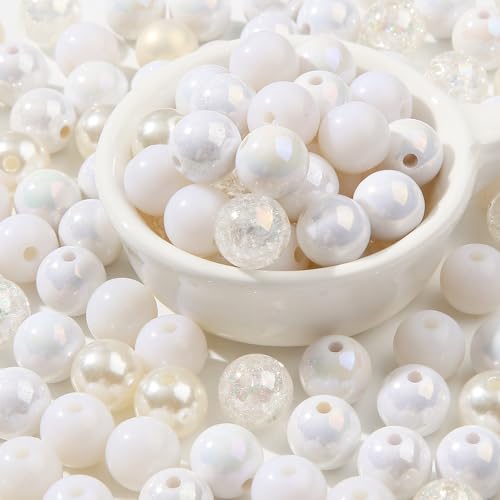 12mm White Acrylic Beads 300pcs Focal Spacer Bead Chunk Bubblegum Beads for DIY Crafting Necklace Bracelet Jewelry Making Keychain (White) - color: white