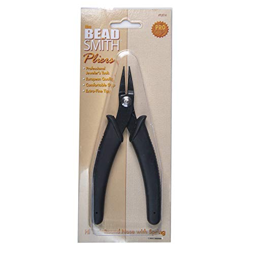 The Beadsmith Hi-Tech Round Nose Pliers, 5.5 inches (140mm) with high Carbon Steel Head, Black Comfort Grip Handle with Spring, Tool for Jewelry Making, Electronics or Micro Mechanics