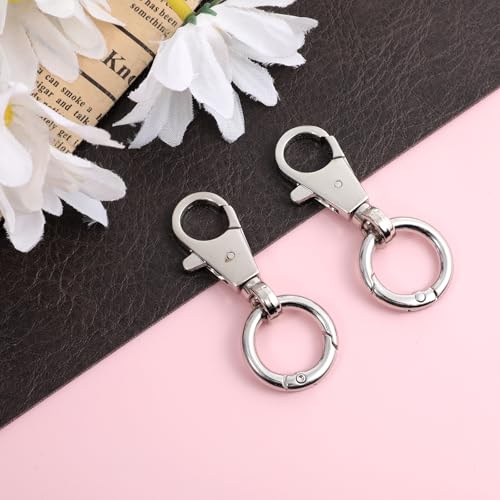 2 Pcs Double Opening Keychain Clip, Heavy Duty Zinc Alloy Swivel Clasp Clip Metal Swivel Snap Hooks Lobster Clasp with Key Ring for DIY Craft Lanyard Purse Making Jewelry Travel Accessories (Silver) - color: Silver