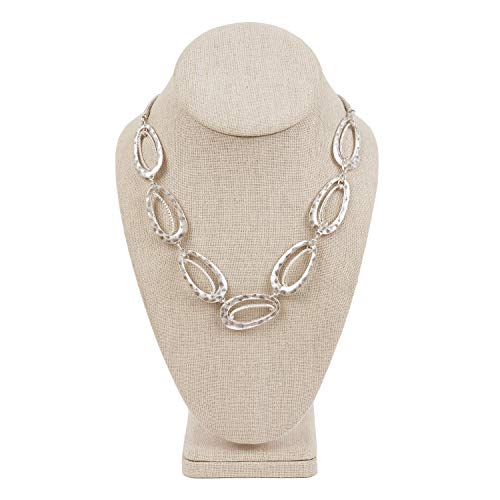 MOOCA Linen Covered Wood Jewelry Display Necklace Chain Jewelry Bust Display Holder Stand, Necklaces Bust Mannequin, 6 3/8 W x 4 1/4 D x 10 H in, Tan Linen - color: 9) Tan Linen, 1 piece