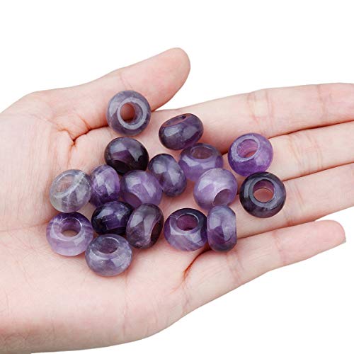 TUMBEELLUWA Natural Gemstone Beads for Jewelry Making, Rondelle Large Hole Loose Beads Pack of 15,Amethyst(8x14 mm) - color: Purple