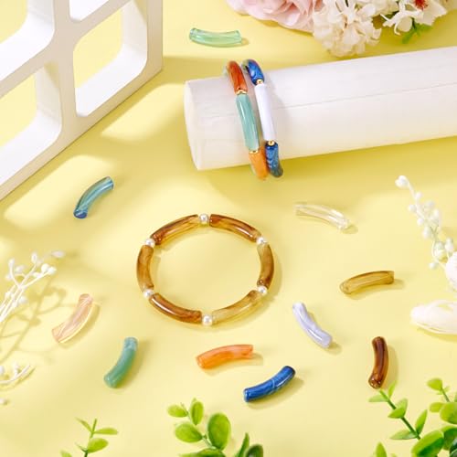 100 pcs Acrylic Tube Beads for Bracelets Curved Chunky Bamboo Tube Beads Two Tone Bangle Acrylic Bead for Jewelry Making Earring Crafts - color: Mixed Color-4