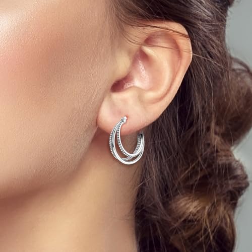 LAZA 925 Sterling Silver Hoop Earrings for Women, Sterling Silver Butterfly Hoops Colorful Flowers Hoop Huggie Earrings Hypoallergenic Jewelry Gifts for Women - color: Three-Layer Circles Earring