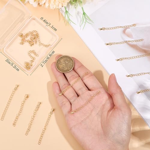 Beebeecraft 1 Box 20Pcs Chain Extender for Jewelry Making 18K Gold Plated Necklace Chain Extender with 3D Teardrop End Charm 2 Inch for Bracelet DIY - color: Gold-teardrop