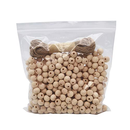 INSPIRELLE 540pcs 12mm Natural Wood Beads Unfinished Round Wooden Loose Beads Wood Spacer Beads with 10M Jute Twine for Craft Making Home Decoration - size: 12mm