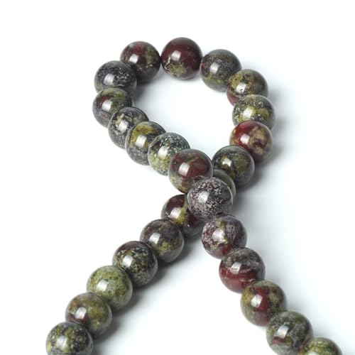100Pcs Natural Stone 6mm Dragon Bloodstone Round Loose Gemstone Energy Healing Beads Hole Size 1mm DIY Smooth Beads for Bracelet Necklace Earrings Jewelry Making - color: Dragon Bloodstone, size: 6mm
