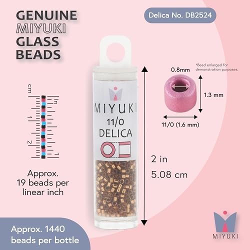 Miyuki Delica Seed Beads – Size 11/0 (1.6 mm), DB2524, Gold Plate Champagne-Lined, 7.2 g, Approx. 1440 Beads, Made in Japan - color: DB2524 - Gold Plate Champagne-Lined