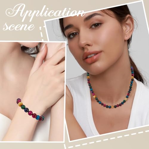 40PCS 10MM Natural Tiger Eye Beads with Hole Round Gemstone Pink Blue Green Energy Stone Smooth Polished Loose Spacer Bead Bulk for Jewelry Making Earrings Bracelets Necklaces DIY Crafts - size: 10mm 40pcs