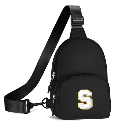 YOOLIFE Initial Sling Bag, Small Sling Bags for Girls Women, Gifts for Teen Girls Teens, Girl Friend Bridesmaid Birthday Gift for Daughter Sister Girl Gifts Trendy Stuff Belt Bag (Black S) - color: Black, style: S