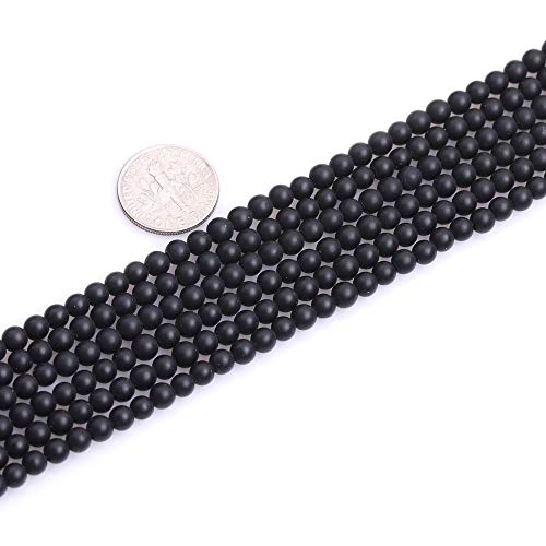 GEM-Inside Black Frost Spacer Agate Gemstone Loose Beads Natural Energy Power Beads for Jewelry Making 4mm Round 15" - color: Black Agate, size: 4mm