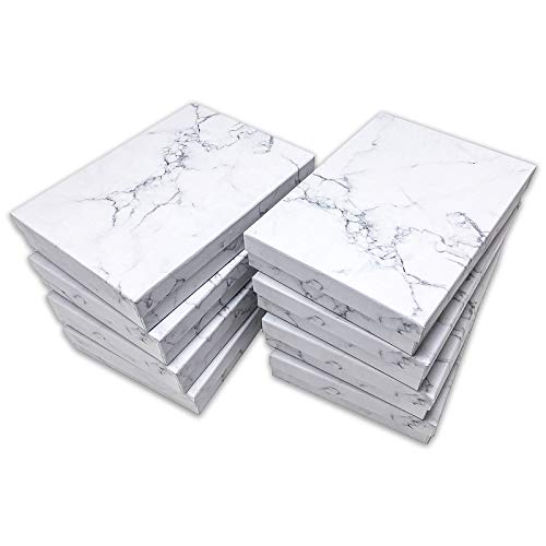 TheDisplayGuys - 100-Pack #75 Cotton Filled Cardboard Paper Jewelry Boxes Gift Case - Marble White (7.1" x 5.2" x 1.3") - for Shipping or Storage - size: 1 Count (Pack of 100), style: 7.1" x 5.2" x 1.3" (#75)