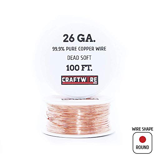 Solid Bare Copper Wire Round,Bright,Dead Soft,100 Feet 26 Gauge (Choose 25 to 100 Ft,10 to 30 Ga.) - size: 26 Gauge - 100 Feet Spool