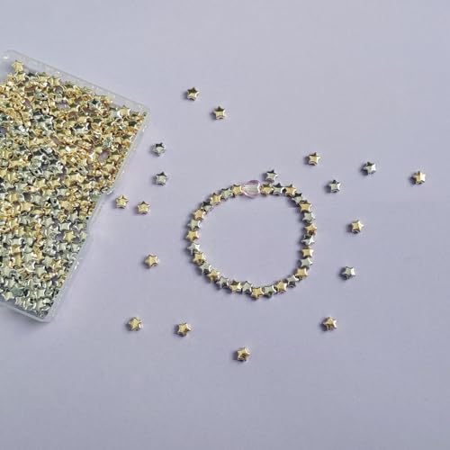 400 Pieces Star Shape Spacer Beads, 6mm Large Hole Loose Beads Accessories for Jewelry Making (Silver) - color: Silver
