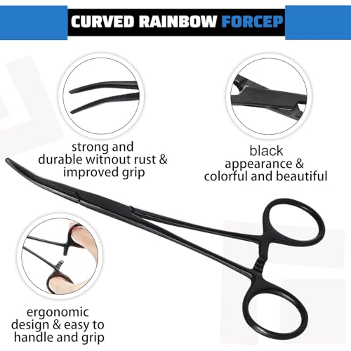 BBTO Hemostat Curved and Straight Hemostat Forceps Piercing Pliers Forceps, Stainless Steel Straight and Curved Pliers, Fishing Tweezer(Black,2 Pcs) - color: Black