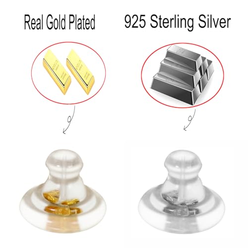 20pcs 18K Gold Silicone Earring Backs Replacements, Locking Secure Earring Backs for Studs/Droopy Ears, No-Irritate Hypoallergenice Soft Clear Earring Stopper Accessories for Adults (Gold) - color: Gold