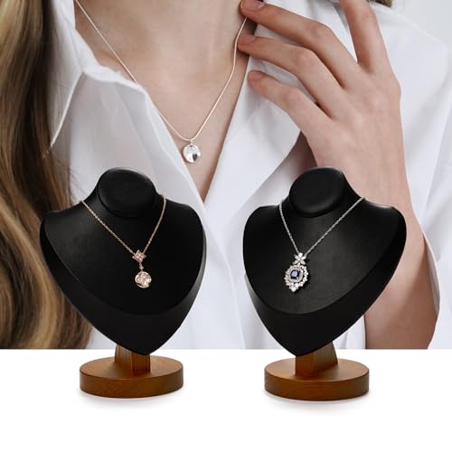 Oirlv Solid Wood Necklace Display Bust Necklace Display Stand - color: Black