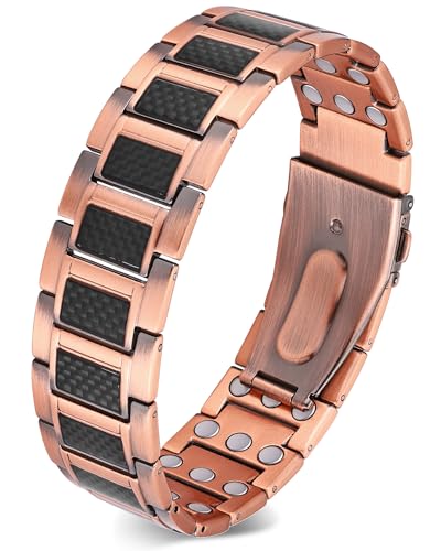 Feraco Copper Bracelet for Men 3X Strength,Magnetic Therapy Bracelet Copper Jewelry with Powerful 3800 Gauss Magnets - style: Black Matrix