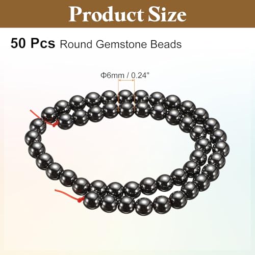 HARFINGTON 50pcs Natural Stone Beads 6mm Black Courage Stone Round Gemstone Stone Loose Beading Real Genuine Smooth Balls Bead for Jewelry Making Bracelets Necklace Earrings DIY - color: Black Courage Stone, size: 6mm
