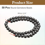 HARFINGTON 50pcs Natural Stone Beads 6mm Black Courage Stone Round Gemstone Stone Loose Beading Real Genuine Smooth Balls Bead for Jewelry Making Bracelets Necklace Earrings DIY - color: Black Courage Stone, size: 6mm