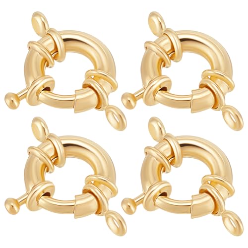 Beebeecraft 1 Box 10Pcs Gold Necklace Spring Clasp Real 14K Gold Plated Spring Clasp Round Bracelet Clasp Link Connector Trigger Clasp Findings for Jewelry Making Anklets DIY Crafts - color: Gold, size: 17mm