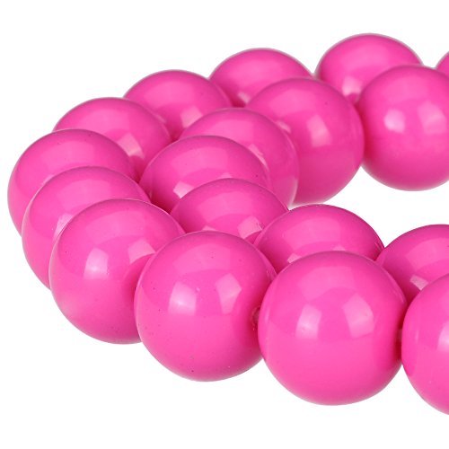 RUBYCA Round Opaque Painted Druk Czech Glass Beads Bulk Jewelry Making Supplies Strand (Pink, 4mm) - color: Fuchsia Pink, size: 4mm