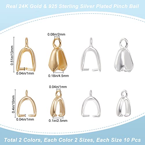 Beebeecraft 40Pcs 4 Style Pinch Bails for Pendants 18K Gold & Sterling Silver Plated Snap on Bails Dangle Charms Clasps Pendant Connector with Hole for Jewelry Making - color: Golden & Silver