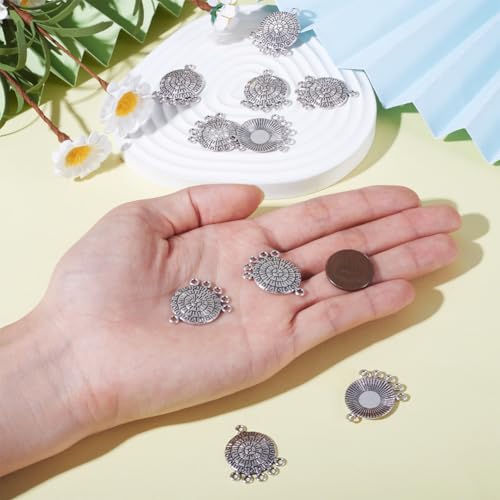 Mega Pet 10pcs Tibetan Silver Flat Round Chandelier Component Links Charm Pendant Connectors with 5 Holes for Dangle Earring Multi Strands Bracelet Necklace Jewelry Making - color: Antique Silver, Flat Round-2