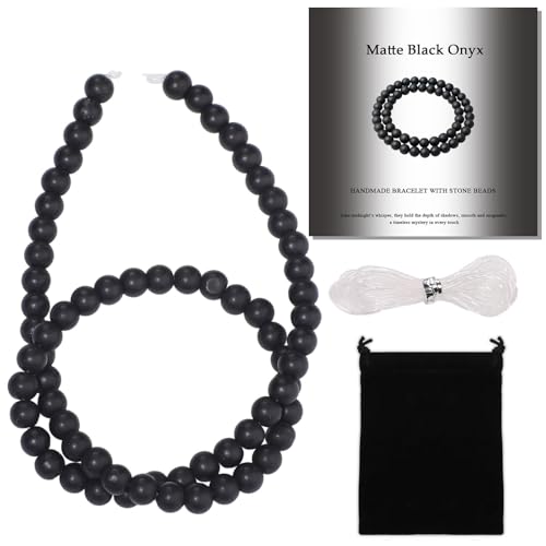 Stone Beads, 60pcs Matte Black Onyx, 6mm Round Loose Beads for Jewelry Making, Bracelets, with Bag, String & Card - color: Matte Black Onyx, size: 6mm