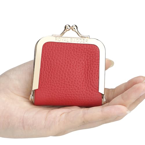 Royal Bagger Genuine Cow Leather Ultra-Slim Mini Jewelry Box, Ring & Necklace Storage, Slim Coin Purse with Kiss Lock for Women 3120 (Rose) - color: Rose