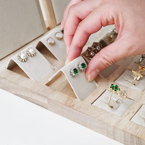 MOOCA Jewelry Display Set, Necklace Display Bust, Earring Organizer, Ring Holder Stand for Showcase and Store, Premium Fabric - color: 8b) 1 set. Beige Suede