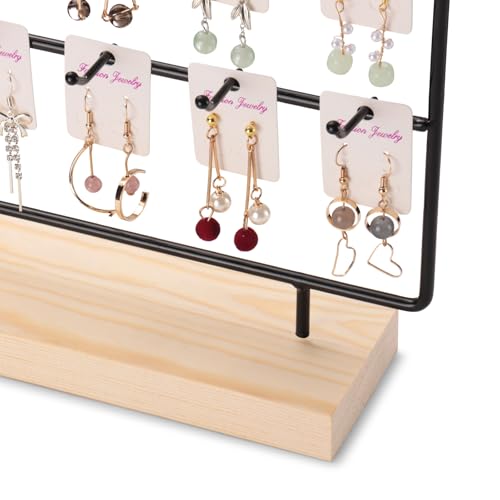Earring Display Stands for Selling 3 Tier 15 Hooks Jewelry Display Wooden Base Earring Holder Organizer Display Stand for Necklaces Rings Bracelets Keychains (Black)