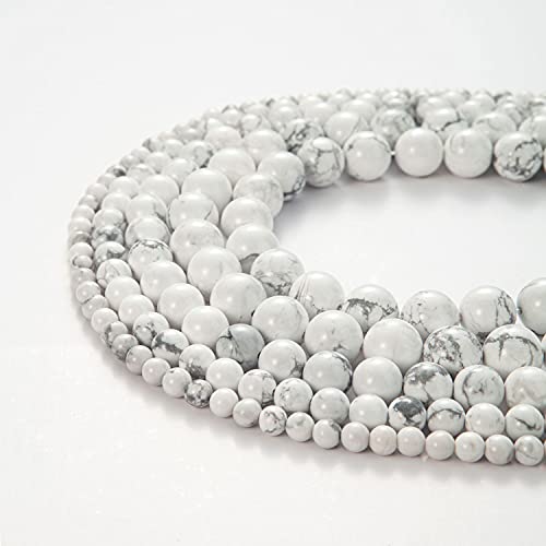 100Pcs Natural Stone Beads 6mm White Howlite Round Gemstone Loose Beads with Elastic Bracelet String for Bracelets Necklace Jewelry Making - color: White Howlite, size: 6mm
