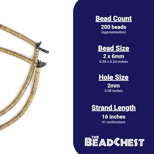The Bead Chest Brass Snake Disk Beads 6mm, Full Strand of Quality Metal Spacers for DIY Jewelry Design - color: Brass