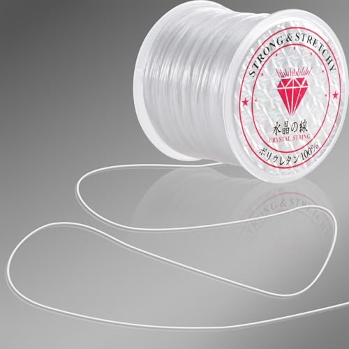 0.8mm Elastic String, Strong Stretchy Bracelet String for Jewelry Making, 100 Meters Clear Crystal Rubber Bead Cord for Necklaces, Bracelet, Beading (1pcs)