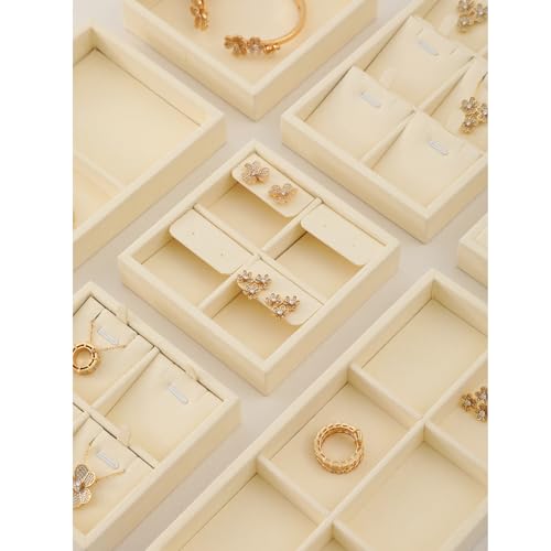 Dark Blue Jewelry Display Tray Ring Necklace Earring Bangle Organizer Multifunctional Storage Case for Jewelry Showcase (Small 4 Grids Earrings Tray(beige)) - color: 19-Earring Tray